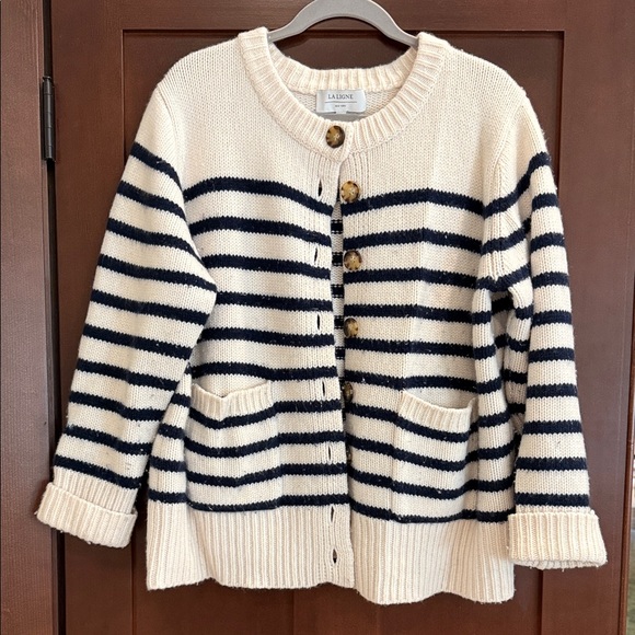 La Ligne Marin cardigan in cream and navy - Picture 1 of 4